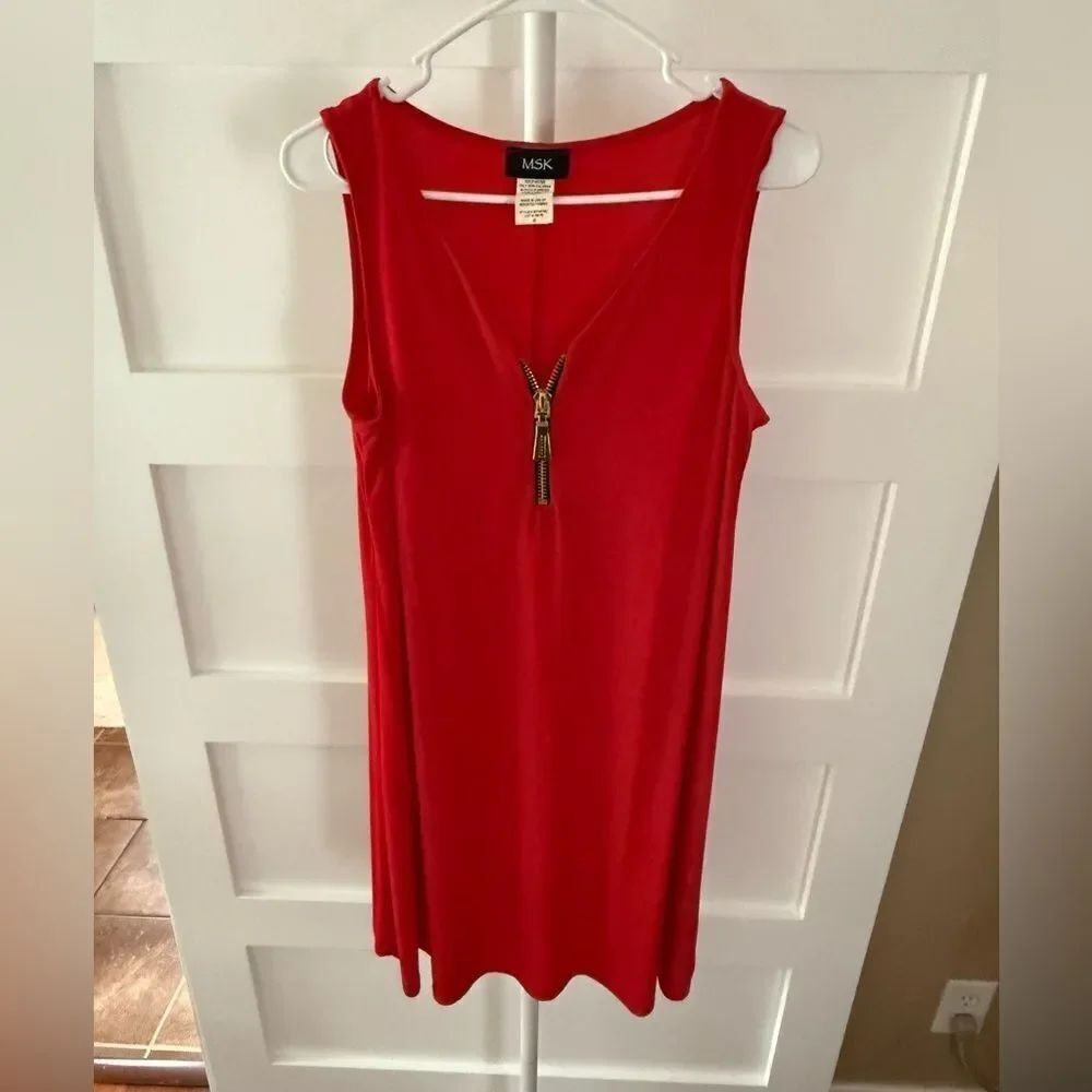 MSK Red Swing Dress with zipper detail size medium